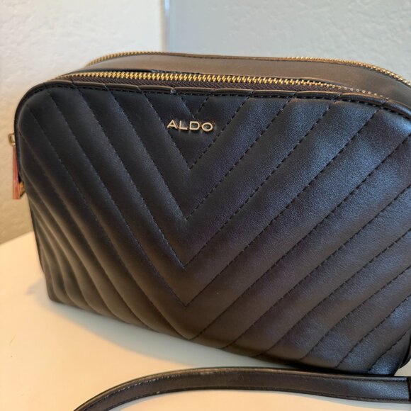 ALDO Black Chevron Double Compartment Crossbody Purse, $25 - Picture 3 of 9
